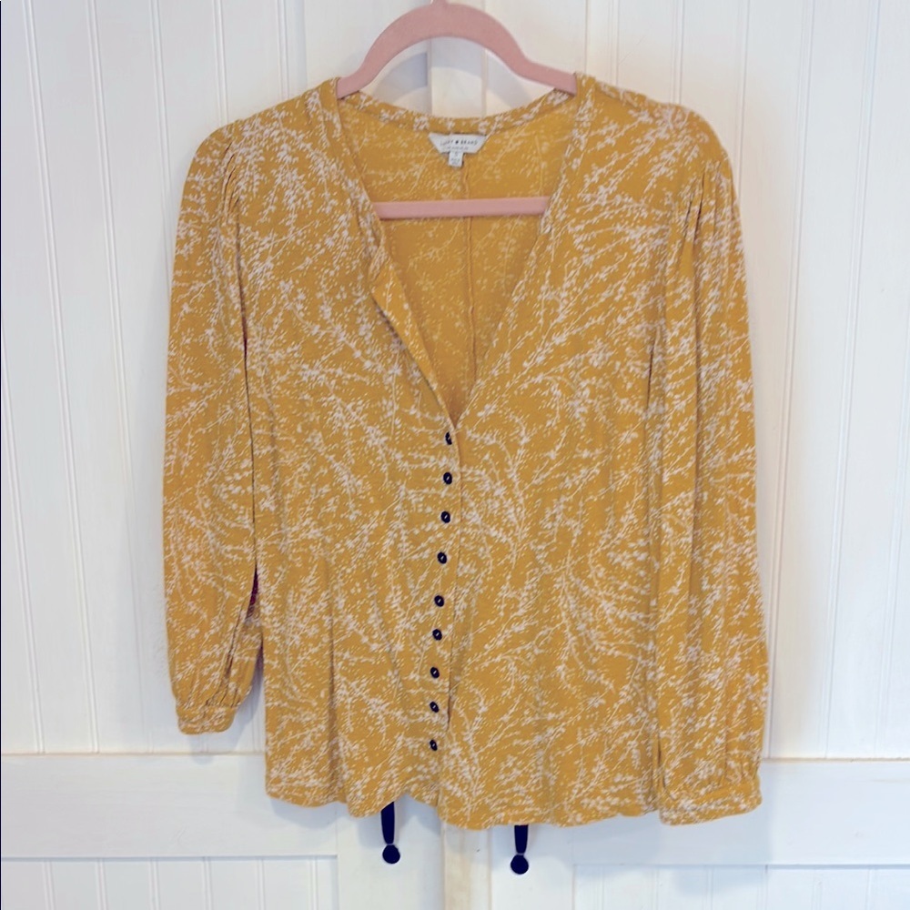 Lucky Brand: Yellow Patterned, button down, long sleeve Women's Top size S